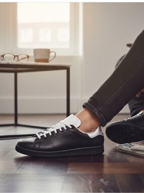 Adidas Stan Smith Lux Low Top Leather Sneaker Shoe, Black White, Size 11.5, NWOT